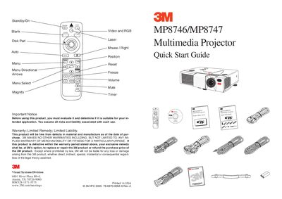 3M MP8746/MP8747 Multimedia Projector Quick Start Guide