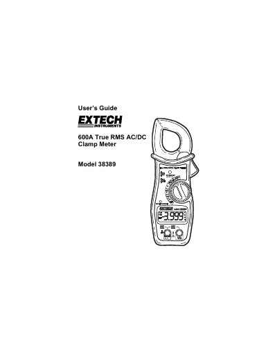Extech 38389 True RMS AC/DC Clamp Meter User's Guide - cover page