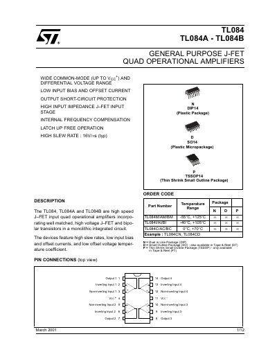 STMicroelectronics TL084 / TL084A / TL084B Datasheet - cover page