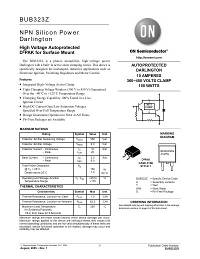 ON Semiconductor BUB323Z NPN Power Darlington Datasheet - cover page