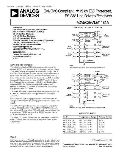 Analog Devices ADM202E/ADM1181A Datasheet - cover page