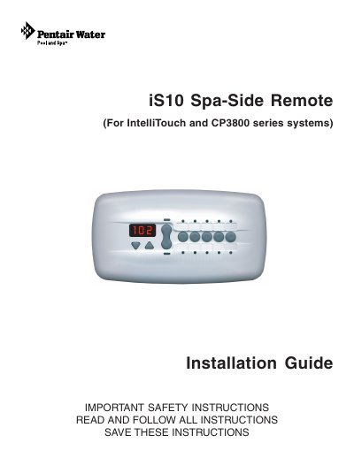 Pentair iS10 Spa-Side Remote Installation Guide - cover page