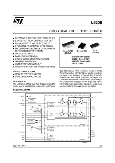STMicroelectronics L6206 Dual Full Bridge Driver Handbook - cover page