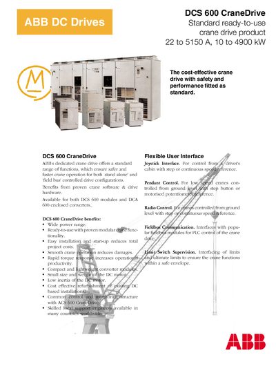 ABB DCS 600 CraneDrive Standard ready-to-use crane drive product 22 to 5150 A 10 to 4900 kW Manual - cover page