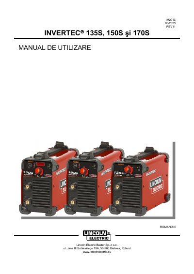 Lincoln Electric INVERTEC 135S/150S/170S Arc Welder User Manual