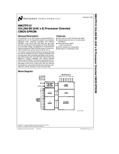 national semiconductor NM27P512 524 288-Bit (64K x 8) Processor Oriented CMOS EPROM datasheet - cover page