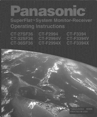 Panasonic CT-27SF36/CT-32SF36/CT-36SF36/CT-F2994/CT-F2994V/CT-F2994X/CT-F3884/CT-F3994V/CT-F3994X Operating Instructions - cover page