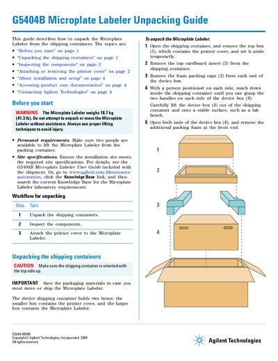 Agilent G5404B Microplate Labeler Unpacking Guide
