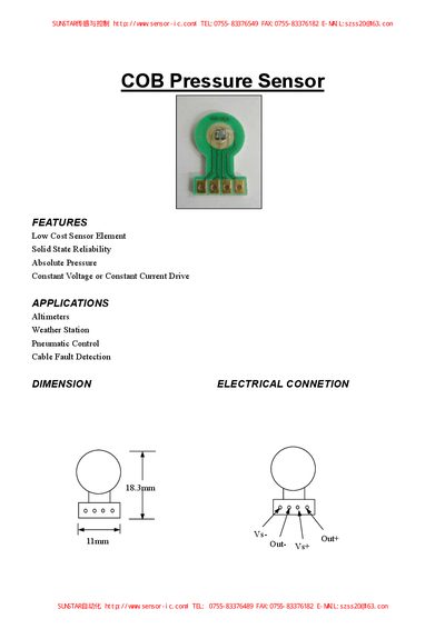 SUNSTAR COB Pressure Sensor Datasheet