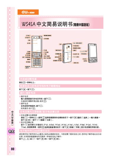 au by KDDI W54SA Quick Start Guide - cover page
