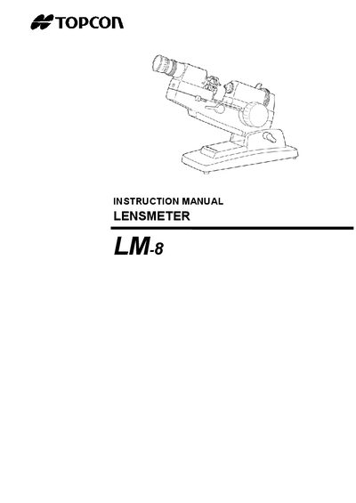 Topcon LM-8 Lensmeter User Manual - cover page
