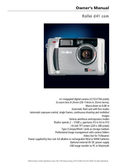 Rollei d41 com Digital Camera Owner's Manual - cover page
