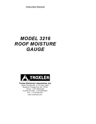 Troxler 3216 Roof Moisture Gauge Instruction Manual - cover page