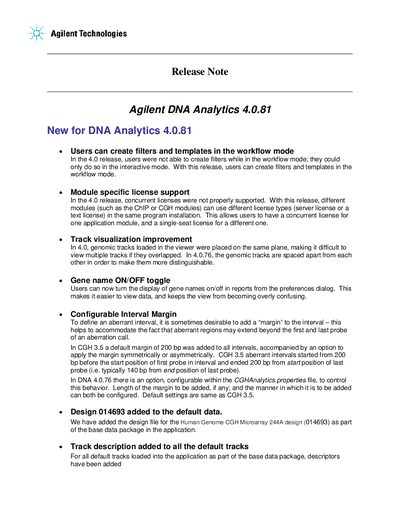 Agilent DNA Analytics 4.0.81 Release Notes - cover page