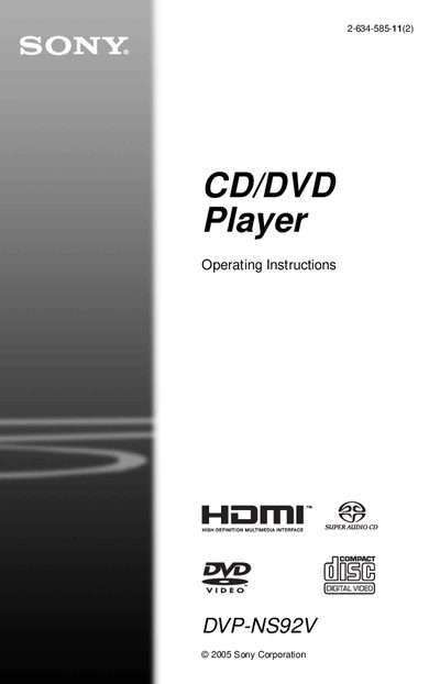 Sony DVP-NS92V CD/DVD Player Operating Instructions - cover page