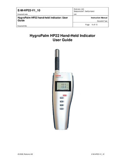 Rotronic HP22 Hand-Held Indicator User Guide - cover page
