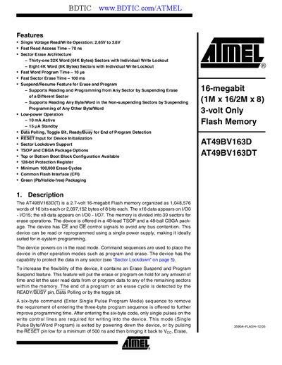 Atmel AT49BV163D(T) Datasheet - cover page