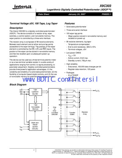 Intersil X9C303 Datasheet - cover page