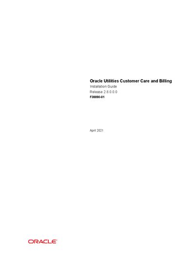 Oracle Utilities Customer Care and Billing Release 2.8.0.0.0 Installation Guide - cover page