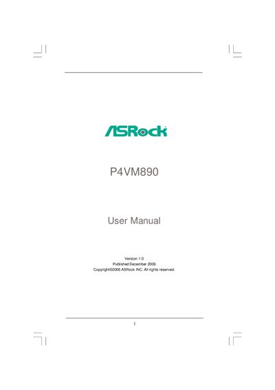 ASRock P4VM890 User Manual - cover page