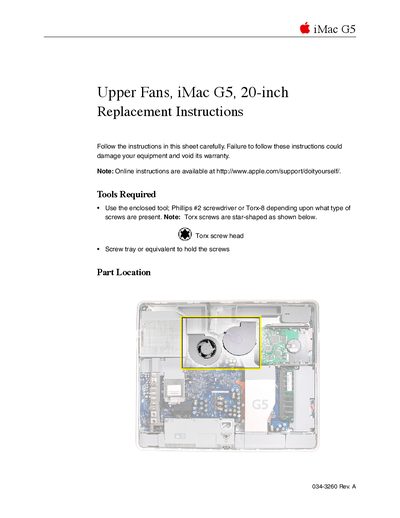 Apple iMac G5 20-inch Upper Fans Replacement Instructions - cover page