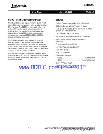 Intersil 82C59A Datasheet - cover page