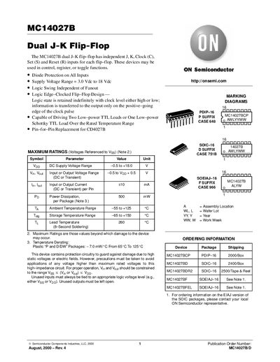 ON Semiconductor MC14027B Datasheet - cover page