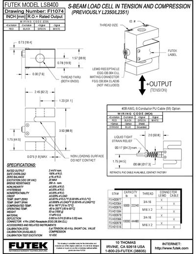 Futek LSB400 Beam Load Cell Datasheet - cover page