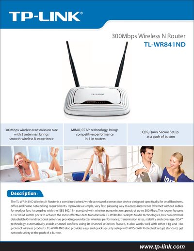 TP-LINK 300Mbps Wireless N Router TL-WR841ND User Guide - cover page