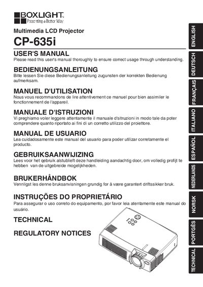 BOXLIGHT CP-635i Multimedia LCD Projector User's Manual - cover page