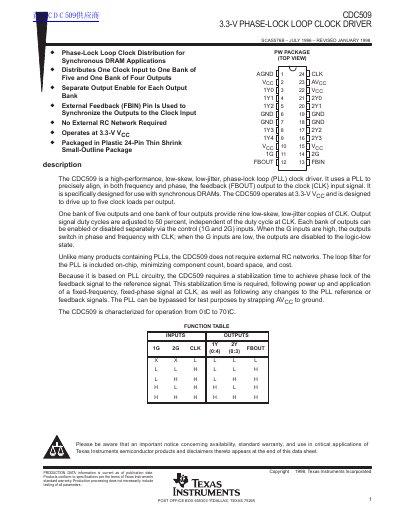 Texas Instruments CDC509 3.3-V Phase-Lock Loop Clock Driver Datasheet - cover page