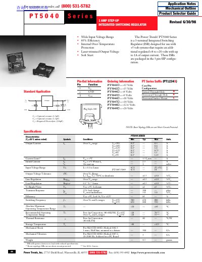 Power Trends PT5040 Series 1 AMP Step-Up Integrated Switching Regulator Datasheet - cover page