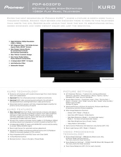 Pioneer PDP-6020FD 60-Inch Class High-Definition 1080p Flat Panel Television User Manual - cover page