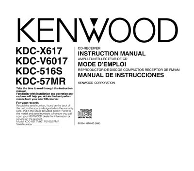 Kenwood KDC-X617 / KDC-V6017 / KDC-516S / KDC-57MR CD Receiver Instruction Manual - cover page