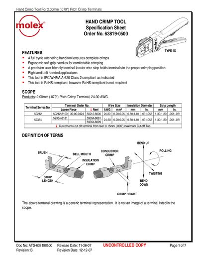 Molex Hand Crimp Tool User Manual - cover page