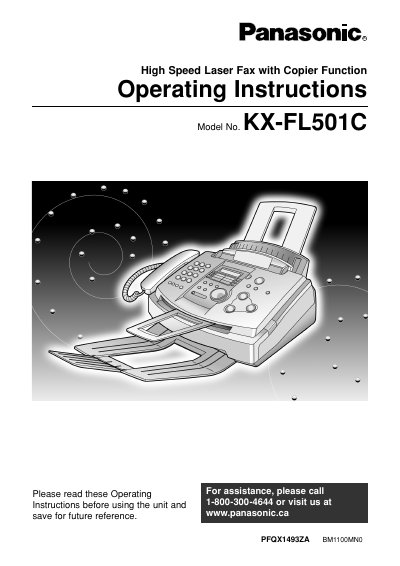 Panasonic KX-FL501C High Speed Laser Fax Operating Instructions - cover page