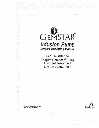 Hospira GemStar Infusion Pump System Operating Manual - cover page