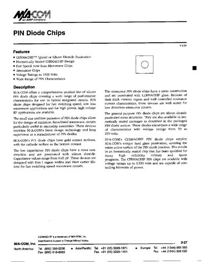 M/A-COM PIN Diode Chips Datasheet - cover page