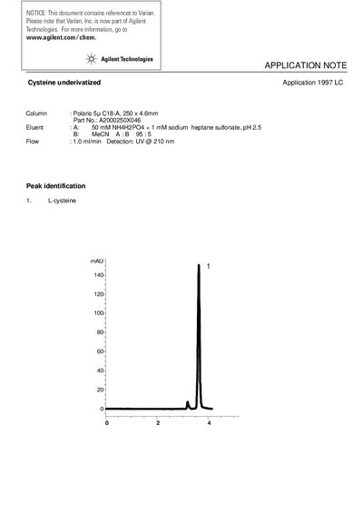 Agilent Polaris 5u C18-A Cysteine Underivatized Application Note - cover page