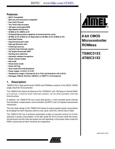 Atmel TS80C31X2 Datasheet - cover page