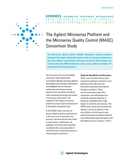 Agilent Microarray Platform MAQC Consortium Study Overview - cover page