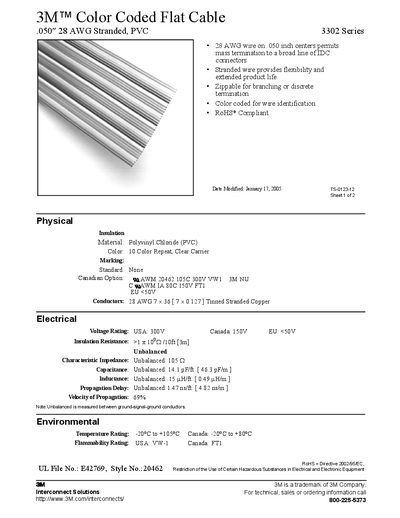 3M 3302 Series Color Coded Flat Cable Datasheet - cover page