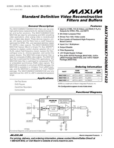 Maxim MAX7428/MAX7430/MAX7432 Video Filter Datasheet - cover page