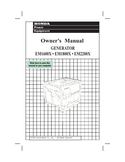 Honda EM1600X/EM1800X/EM2200X Generator Owner's Manual - cover page