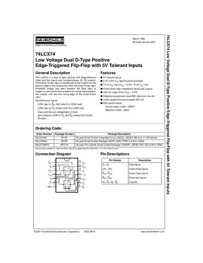 Fairchild 74LCX74 Low Voltage Dual D-Type Flip-Flop Datasheet - cover page