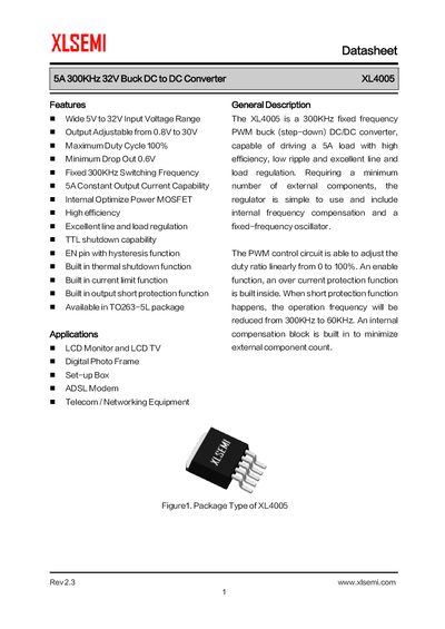 XLSEMI XL4005 Buck DC to DC Converter Datasheet - cover page