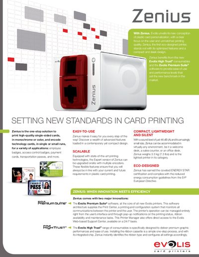 Evolis Zenius Card Printer Product Brochure - cover page