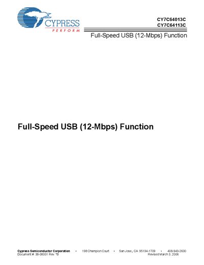 Cypress CY7C64013C, CY7C64113C Full-Speed USB (12-Mbps) Function Datasheet - cover page