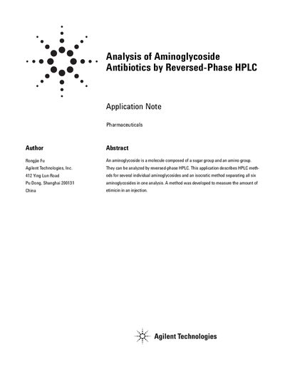 Agilent 1200 Series Aminoglycoside Antibiotics Analysis Application Note - cover page