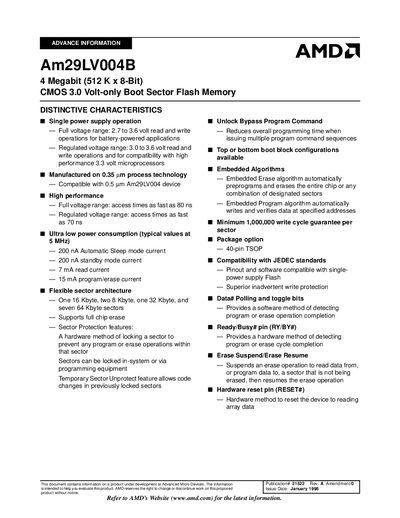 AMD Am29LV004B Datasheet - cover page